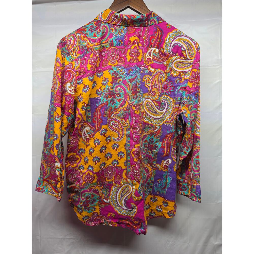 Lauren Ralph Lauren 100% Cotton Paisley Shirt L Bright Pink Orange Boho Coastal - Picture 9 of 9